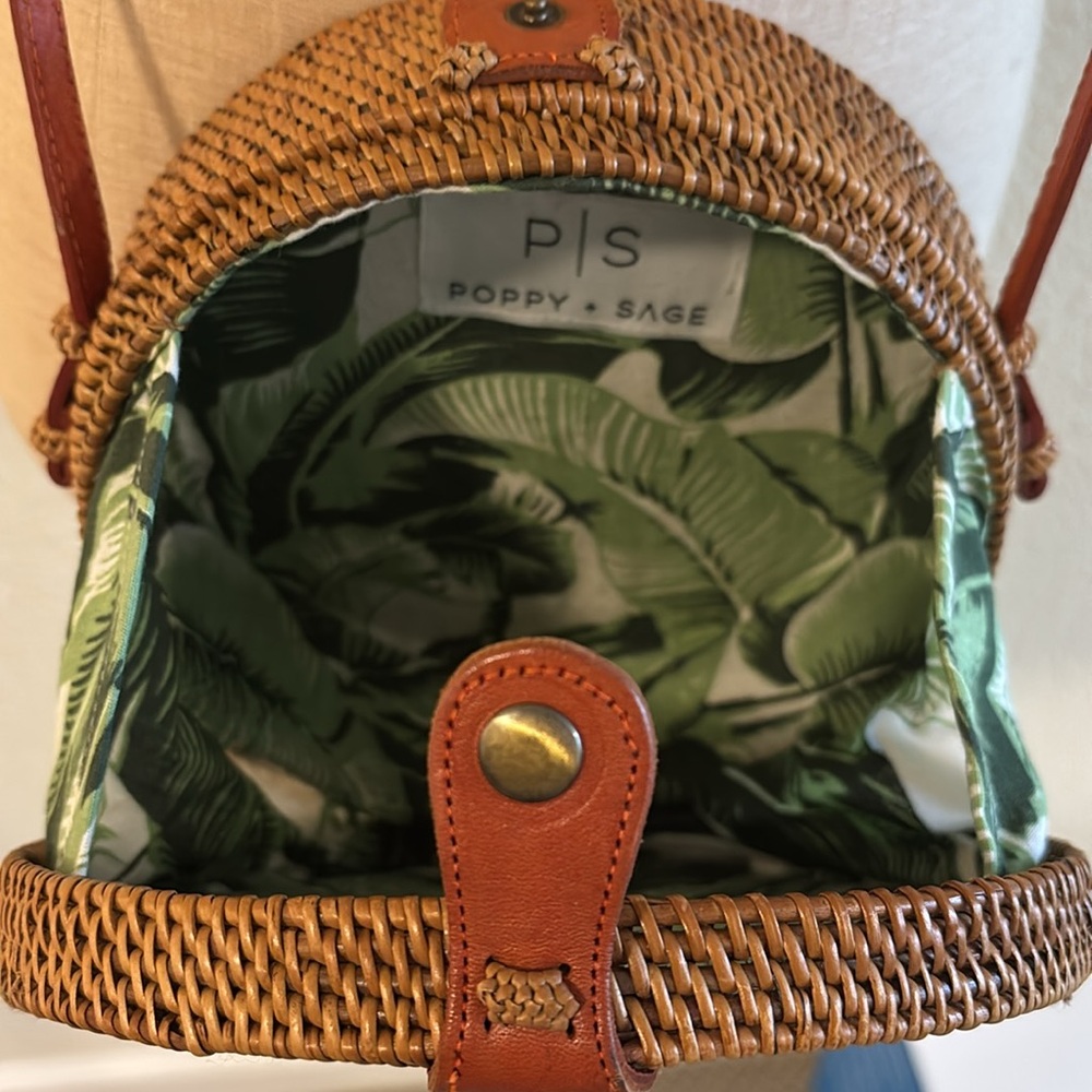 Poppy and Sage Iris Bag Hand Woven Rattan and Leather - Picture 2 of 7